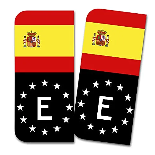Kennzeichen Sticker passgenau für EU Feld 11x5cm Design Aufkleber für Nummernschild Folie KFZ Schwarz oder mit Fahne waschstraßenfest R167 (24 Spanien, Mit Flagge) 2 x