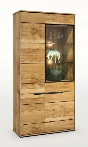 Lola Vitrine (hoch) Eiche geölt – Hochwertiges Highboard - Elegante Vitrine der Serie Lola aus geölter Eiche, ideal für stilvolle Aufbewahrung. Maße: 102 cm Breite, 197 cm Höhe, 41 cm Tiefe. Perfekt für Ihr Badezimmer!