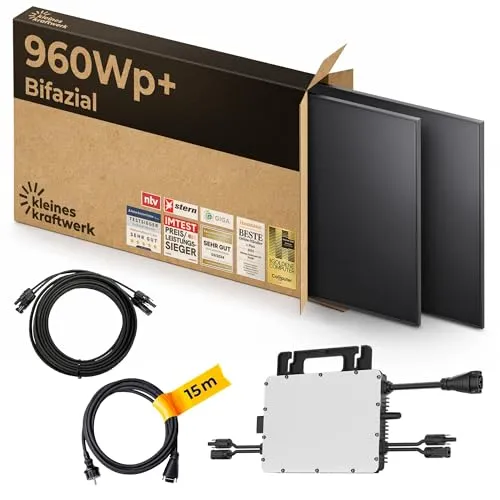 Kleines Kraftwerk 900W Balkonkraftwerk Komplettset – Effizientes Solarsystem mit 800W Wechselrichter und 2x450W Modulen - Starte deine Energiewende mit diesem kompakten Balkonkraftwerk! Es bietet einfache Handhabung und hochwertige Komponenten für maximale Energieerträge, auch an bewölkten Tagen. Ideal für nachhaltige Stromproduktion auf dem Balkon.