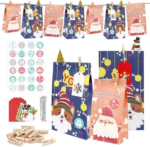 XXL Adventskalender Befüllen mit Geschenktüten und Weihnachtskarten - 24-teilig - Adventskalender für kreative Geschenkideen, inklusive 24 Geschenktüten und Weihnachtskarten für eine festliche Überraschung in der Vorweihnachtszeit.