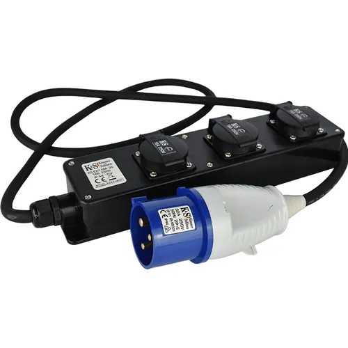 K&S Könner&Söhnen Verlängerungskabel Steckdosenadapter KS EX1.5M-3S - Steckdosen & Zubehör: Robustes Verlängerungskabel mit 32 A Stecker und drei 16 A Steckdosen, ideal für Innen- und Außenbereich, wetterfest und schutzisoliert.
