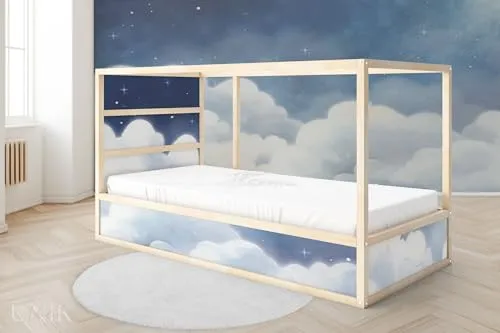 Unik Nordic Aufkleber für IKEA KURA Hochbett, Wolkenhimmel 5-Sticker-Set Oben, Bettaufkleber, Sticker für Kinderbett, Möbelfolie fürs Kinderzimmer, Bettfolie für Kinder, Set 5 Teilig