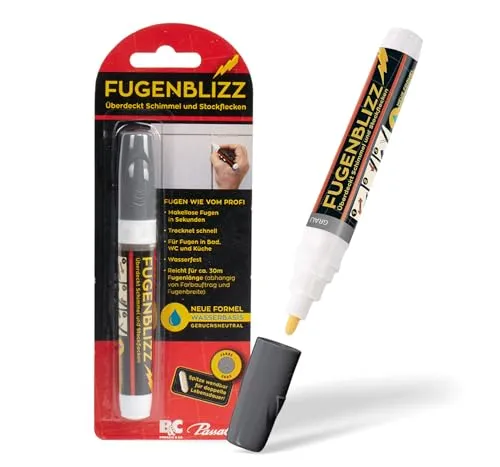 FugenBlizz Fugenstift – Fliesenstift mit hoher Deckkraft - Arbeitsplatten- & Fliesenfarbe, ideal zum Ausbessern von Fugen in Bad und Küche, überdeckt Schimmel und Stockflecken mühelos und sorgt für langanhaltend frische Fugen.