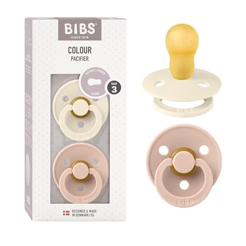 BIBS Colour Schnuller 2er-Pack, BPA-frei, Kirschform Nippel. Naturkautschuk/Latex, Hergestellt in Dänemark. 18+ Monate (2er Pack), Ivory/Blush