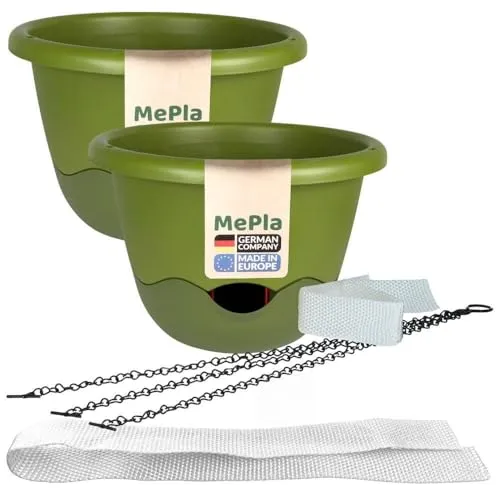 MePla - Selbstbewässernde Blumenampel Mareta 2er Set Ø30 cm - Mit integriertem Wasserspeicher für gleichmäßige Feuchtigkeit. Ideal für Balkon oder Innenbereich, aus robustem, UV-beständigem Kunststoff. Praktisches Nachfüllsystem mit seitlicher Befüllung.