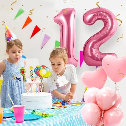 Geburtstag zahlen luftballon 12 jahre | Folienballon Rosa- Folienballon in 40"-101cm Geburtstagsdeko - Ballon Zahl Deko zum Geburtstag fliegt mit Helium für Mädchen Junge 12.Geburtstags