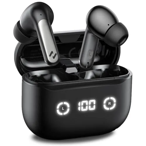 havit Active Noise Cancelling Wireless Earbuds, Bluetooth 13.7 cm Ear Headphones, 3D Bass Stereo Wireless Earphones with 4 ENC Noise Cancelling Mic, 40H Bluetooth Earbuds with LED Display