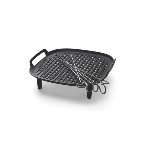 Philips Grillset für Airfryer (HD9946/00) - Schwarz/Silber - Küchengeräte-Zubehör mit spezieller Rillenstruktur für perfekte Grillresultate und zwei Ebenen für zeitgleiches Garen. Ideal für kreative Rezepte in der HomeID App!