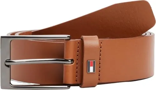 Tommy Hilfiger Ledergürtel "LAYTON 3.5" mit Metallpatch - Hochwertiger Ledergürtel in Cognac mit stufenlos verstellbarer Einfachdornschließe. Ideal für einen stilvollen Casual-Look und langlebig im Material.