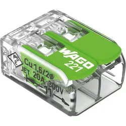 Wago Verbindungsklemme Compact 221-422, 2 Leiter, 4mm² mit Hebel - Wago Verbindungsklemmen, einfache werkzeuglose Handhabung dank Hebel und umweltfreundliches Design aus recycelten Materialien. Ideal für Installateure.