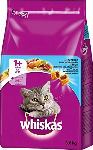 Whiskas 1+ Cat Complete Dry mit Thunfisch 3.8kg - Katzenfutter mit hochwertigem Thunfisch, ideal für ausgewachsene Katzen, sorgt für eine ausgewogene Ernährung und stärkt die Gesundheit.