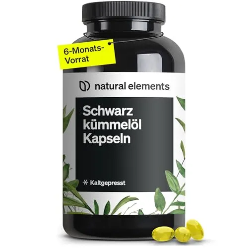 Schwarzkümmelöl Kapseln mit Vitamin E – 400 Stück - Nahrungsergänzungsmittel mit 1000 mg kaltgepresstem ägyptischen Schwarzkümmelöl pro Tagesdosis, ideal für ganzheitliche Gesundheit – 6-Monats-Vorrat, in Deutschland produziert.