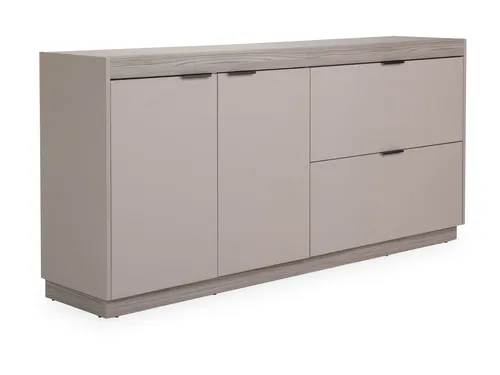 HBZ Meble Sideboard JANA - Praline Elm Dekor, Sandgrau - Stylisches Sideboard in Sandgrau mit Praline Elm Dekor, 2 Türen und 2 Schubladen für optimalen Stauraum. Perfekt für Ihr Wohnzimmer oder Esszimmer.