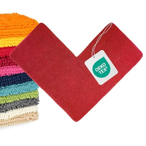 WohnDirect Eckbadematte Rot 100x100 cm - Badteppich mit rutschhemmender Latexbeschichtung für mehr Sicherheit, Oeko-Tex® Standard 100, weich und kuschelig für ein angenehmes Gefühl im Bad.