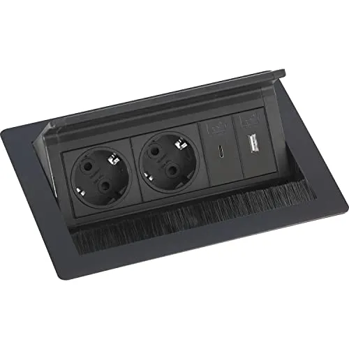 EVOline Flip Top Push S 2xSchuko + USB-A- USB-C-Charger schwarz