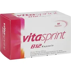 Vitasprint B12 - 50 Kapseln zur Unterstützung des Wohlbefindens - Nahrungsergänzungsmittel mit Vitamin B12, unterstützt das Allgemeinbefinden und ist ideal für Erwachsene und Heranwachsende ab 12 Jahren.