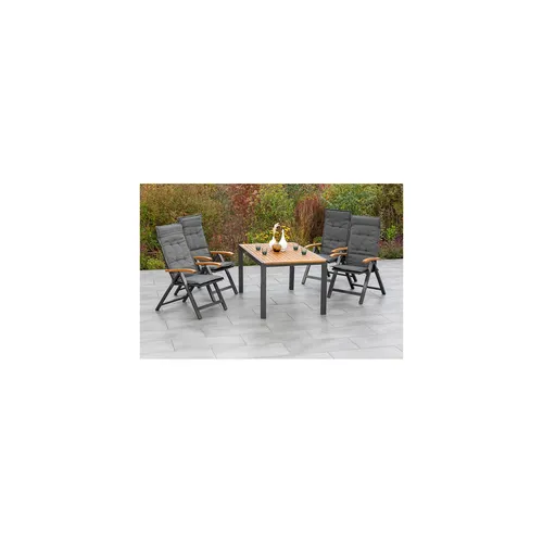 Merxx Gartenmöbelset "Tilos" 9tlg. mit Ausziehtisch - Gartenmöbel-Set mit verstellbaren Klappsesseln und einem flexiblen Ausziehtisch, ideal für jede Gelegenheit und perfekten Sitzkomfort dank inklusive Kissen.
