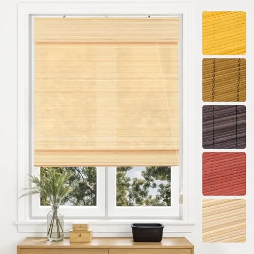 Victoria M. Bambus Raffrollo Sonnenschutz Sichtschutz Rollo Seitenzugrollo, für Fenster und Türen, Blickdicht, 70 x 130 cm, Natur