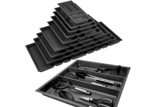 SO-TECH® Besteckeinsatz Orga-Box 2 silbergrau Canvas Leinwand Struktur für Nobilia, Mehrzweckeinsatz 509 mm Breite, Anthrazit