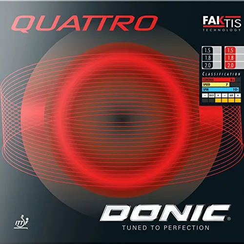 DONIC Belag Quattro - Hochwertiger Tischtennisbelag mit Kantenband - Der DONIC Belag Quattro bietet optimale Spieleigenschaften und kommt inklusive 50 cm Kantenband für einfaches Anbringen. Ideal für ambitionierte Spieler. Kategorie: Zubehör für Tischtennisschläger.