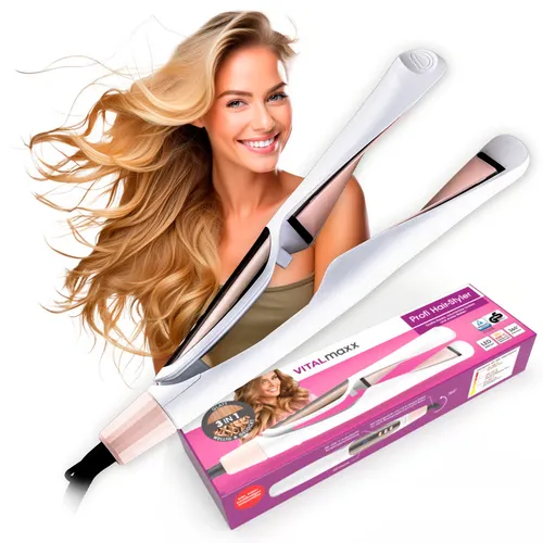 VITALmaxx Profi Hair Styler 3in1 - Lockenstab, Glätteisen & Welleneisen, LED-Display mit 150-230°C und Memory-Funktion für individuelle Styles