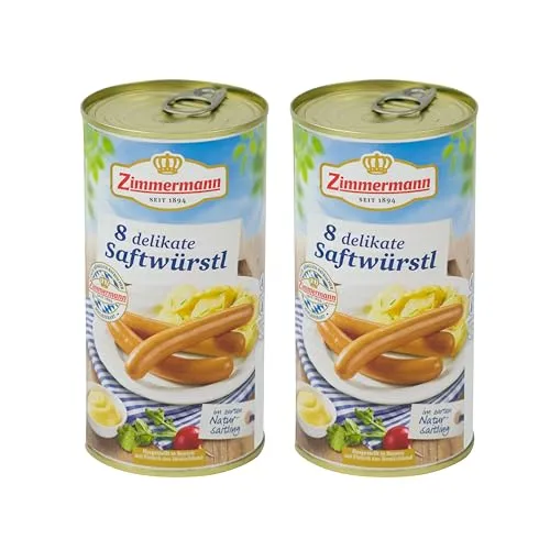Food-United Saftwürstl Bockwurst 2x550g Dose | Buchenholz geräuchert | Würzig | bayerische Wurstspezialität | Brühwurst | feine Majoran-Note | ZIMMERMANN | in zartem Natursaitling (2)