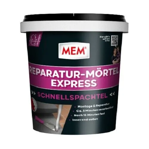 MEM Reparatur-Mörtel Express 1 kg - Trocken- und Fertigmörtel für schnelle Reparaturen, ideal für Heimwerker und Profis. Schnelle Aushärtung und einfache Anwendung.