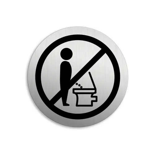 Schild Bitte setzen Ø 75 mm Aluminium vertikal gebürstet Edelstahl selbstklebend