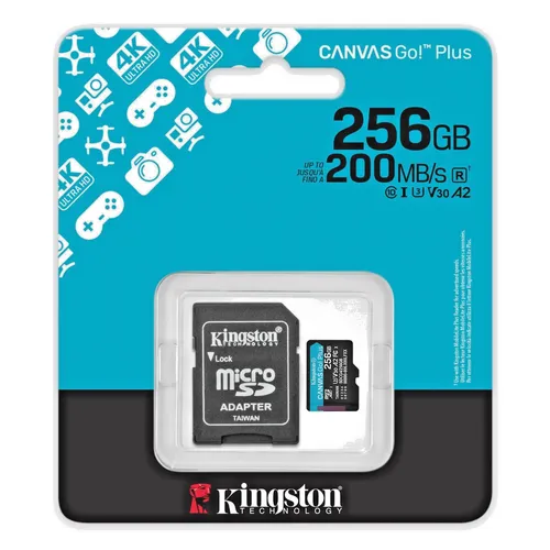 Kingston Canvas Go Plus Speicherkarte 256 GB mit Adapter - Speicherkarten, hohe Geschwindigkeiten für schnelle Datenübertragung und ideal für Foto- und Videokameras.