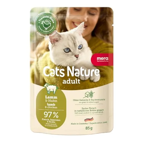 MERA Cats Nature Lamm Premium Katzenfutter Nass 12x85g | ohne Zucker und Getreide | Adult Katzen Nassfutter hoher Fleischanteil | Wet Cat Food