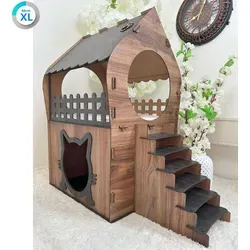 Zweistöckiges MDF Katzenhaus – Werkzeugloser Aufbau, Größen XL bis 3XL - Katzenhöhlen & -häuser in warmer Holzoptik – 2 Etagen mit Rampe, Balkon & Sichtfenster bieten Rückzugsort und Spielfläche. Stabil, langlebig und pflegeleicht – ideal für Katzenliebhaber.