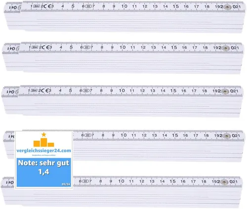 toolmate 5 Stück Zollstock 2 Meter - Bruchsicherer Meterstab, leicht zu lesen und ideal für präzise Messungen in Handwerk und Bau