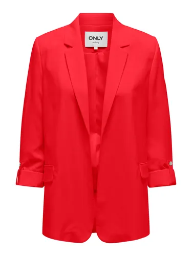 Longblazer ONLY "ONLBLANCA LIFE 3/4 LOOSE BLAZER CC TLR" - modischer Damen Blazer in High Risk Rot - Eleganter Longblazer für Damen von ONLY, hüftlang mit 3/4-Ärmeln und Pattentaschen. Perfekt für einen stilbewussten Auftritt in der Business-Mode.