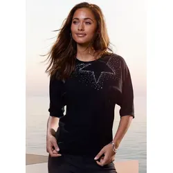 LASCANA Rundhalsshirt mit Sternendesign aus funkelnden Pailletten aus weichem Viskose-Strick schwarz 32/34