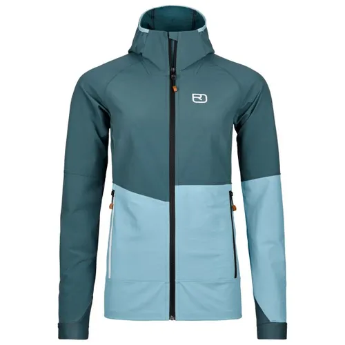 Ortovox Women's Punta Berrino Hooded Jacket - Leichte Softshelljacke für Skitouren - Funktionsjacken: Vielseitige Kapuzen-Softshelljacke mit Merinowolle, ideal für Skitouren. Farbe: Türkis/Blau, Größe: M, mit Stretch für optimale Bewegungsfreiheit.