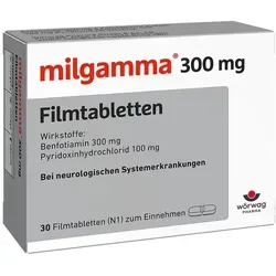 Milgamma 300mg Filmtabletten 30 ST - Neuropathiepräparat - Arzneimittel zur Behandlung neurologischer Systemerkrankungen durch Vitamin B1 und B6-Mangel. Fördert die Nervenfunktion und lindert Symptome von Neuropathie.