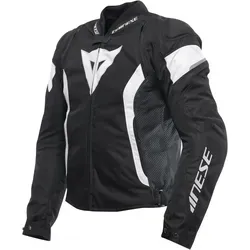 Dainese Avro 5 Tex Jacke - Schwarz/Weiß, Größe 46 - Hochwertige Motorradjacke mit zertifizierten Schulterprotektoren und abnehmbarem Thermofutter. Optimaler Komfort durch Ventilation und ergonomisches Design für ein sicheres Fahrerlebnis.