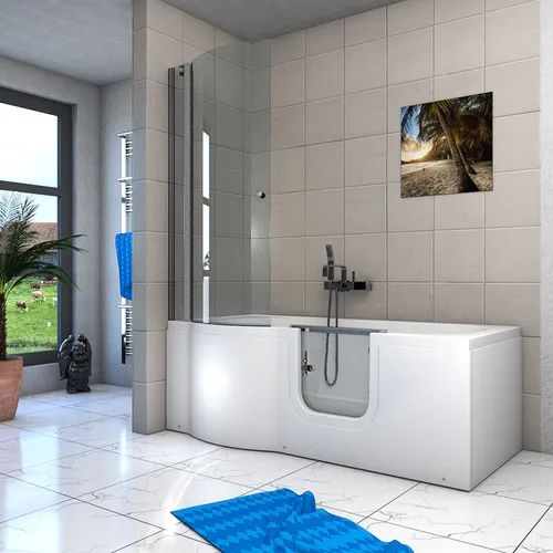 Seniorendusche und Badewanne mit Tür S12D-R-EA 85x170cm - Sanitäranlagen & Zubehör mit seitlicher Tür für einfachen Einstieg, ideal für Senioren und Menschen mit eingeschränkter Mobilität, bietet Sicherheit und Unabhängigkeit beim Baden und Duschen.