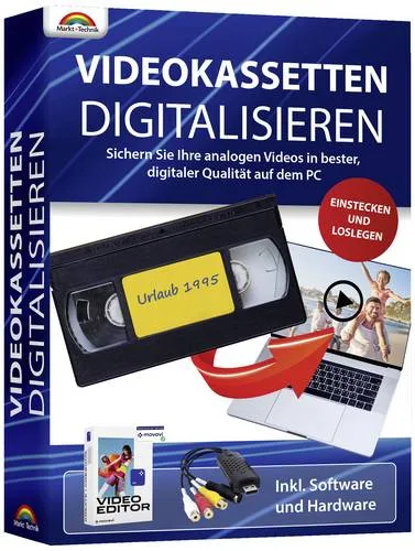 Markt & Technik Videokassetten digitalisieren 2023 - Bild-, Musik- & Videobearbeitung: Vollversion inklusive Hardware für einfache Digitalisierung Ihrer Videokassetten und langfristige Speicherung auf allen Geräten.