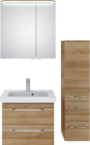 Saphir Badmöbel-Set Balto Sprint 3-teilig, Mineralmarmor-Waschtisch mit LED-Spiegelschrank, (4-St), inkl. Türdämpfer, 100 cm breit, mit Midischrank, 3 Türen, 4 Schubladen