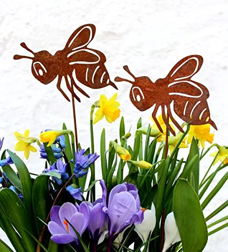 LILIENBURG 2er Set Gartenstecker Honigbiene Blumenstecker Biene Rost Deko Design Stecker 36 cm Gross Beetstecker