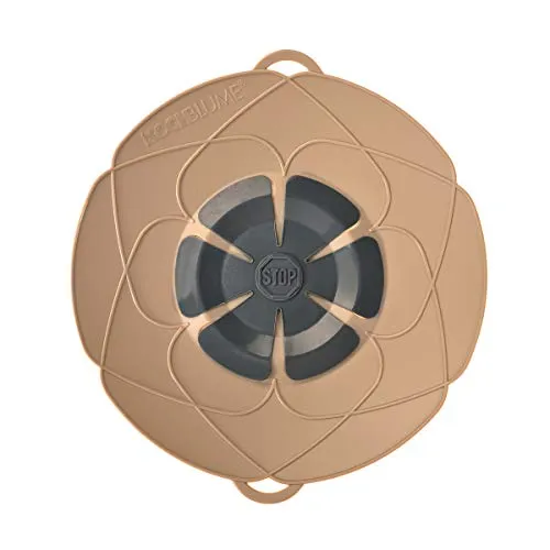 Kochblume Universaldeckel Größe L in Taupe - Überkochschutz mit 29 cm Durchmesser, kompatibel mit Elektro-, Gas- und Induktionsherden – ideal für stressfreies Kochen.