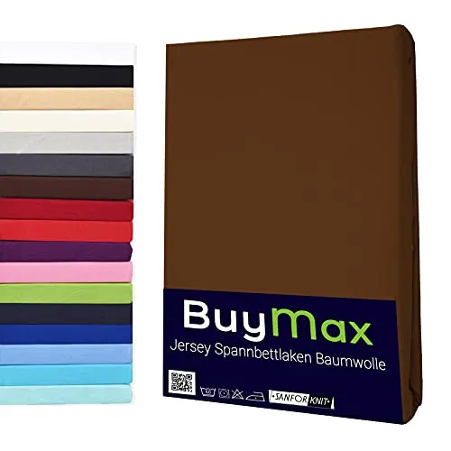 Buymax Topper Spannbettlaken 200x200 cm Spannbetttuch 100% Baumwolle Jersey für Matratzentopper bis 12 cm Matratzenhöhe Bettlaken für Topper, Schokobraun