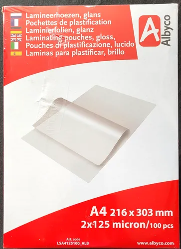 Albyco Laminierfolien Laminiertaschen A4 216 x 303 mm Dicke 2x125 Mikron 100 St.