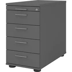 bümö office Standcontainer - mit 4 Schubladen - Nachbildung: Graphit, Griff: Bügelgriff (Metall) - Grau