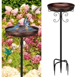 Vogeltränke Stehend Metall Antike Bronze 35In - Elegante Vogeltränke aus Metall in antiker Bronze, winterfest und langlebig. Einfach zu installieren und zu reinigen, ideal für Gartenliebhaber. Große Kapazität für Wasser, perfekt für die Vogelwelt.