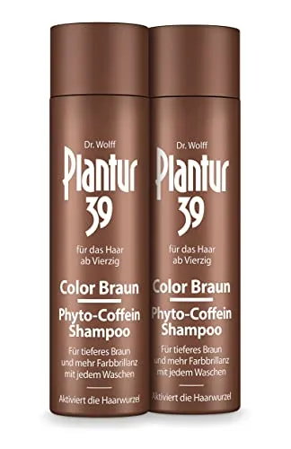 Plantur 39 Color Braun Phyto-Coffein-Shampoo – 2 x 250 ml - für braunes Haar – kaschiert graue Haare – Pflegeshampoo zur Vorbeugung vor menopausalem Haarausfall