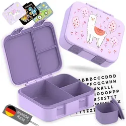 BEARFOOT Lunchbox Brotdose mit Fächern - Lama lila - Brotdose mit 3 Fächern, auslaufsicher und BPA-frei, ideal für Kindergarten und Schule. Perfekt für gesunde Snacks unterwegs!