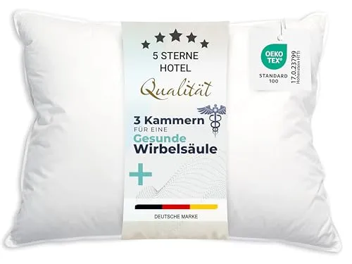 ZOLLNER Premium Federkissen mit Daunenanteil - 60x80 cm für Allergiker - Hochwertiges Kissen aus 90% Daunen und 10% Federn für luxuriösen Schlafkomfort. Waschbar bis 60°C, ideal für Allergiker. Made in Germany, Hotelqualität für Ihr Zuhause.
