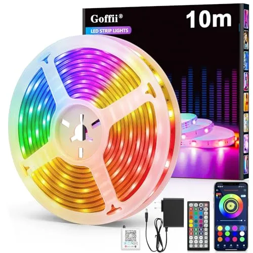 LED Strip 10m RGB mit Bluetooth Steuerung - Vielseitiger LED Streifen für kreative Raumgestaltung: Musik-Sync, dimmbar und einfach per App oder Fernbedienung steuerbar. Ideal für stimmungsvolle Dekorationen bei Partys und Feste.